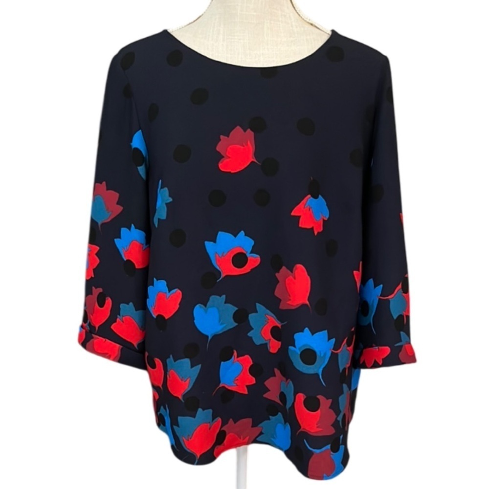 BODEN Rachel 3/4 sleeve round neck blue and red floral print - 10